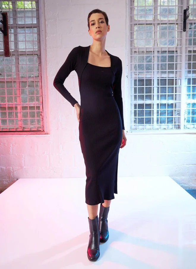 SASSAFRAS Black Sheath Midi Dress for Women