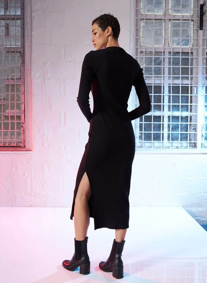 SASSAFRAS Black Sheath Midi Dress for Women
