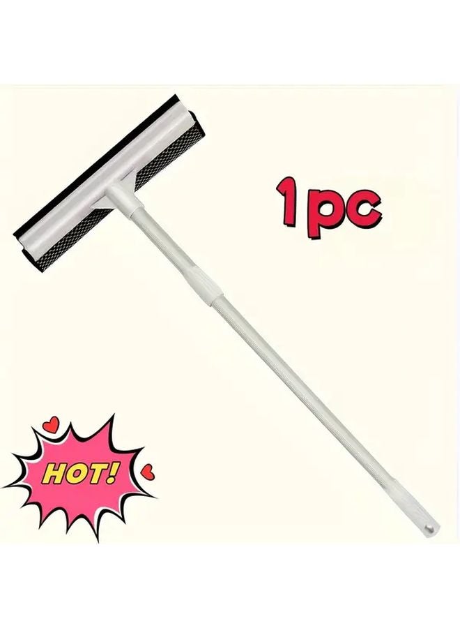 White Retractable Double Sided Window Cleaning Tool Floor Squeezer Car Brush - Image 1