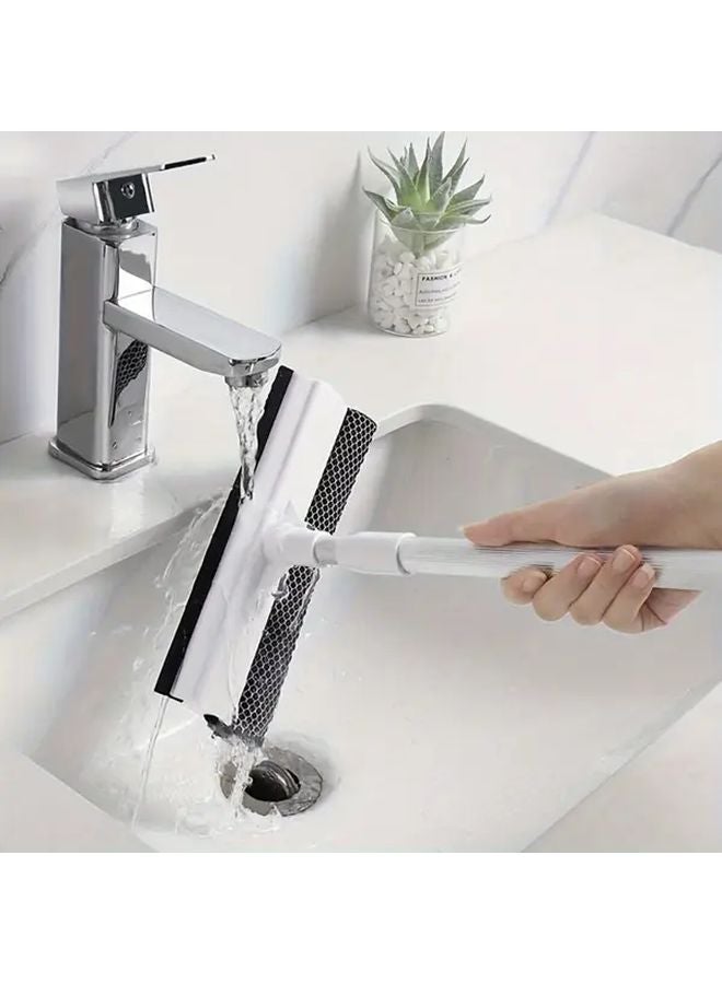 White Retractable Double Sided Window Cleaning Tool Floor Squeezer Car Brush - Image 2