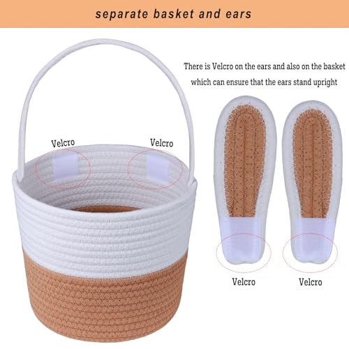 K-MLICE Easter Basket, Empty Easter Baskets for Kids Boys Girls with Bunny Tag Egg Basket Eater Gifts Basket Toddler Teens Babys First Easter Basket with Handle Brown - Image 4