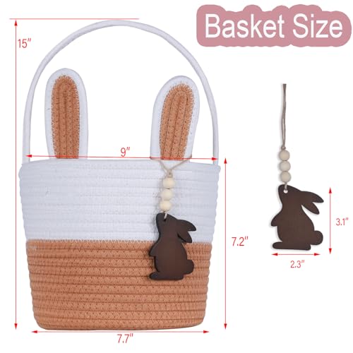 K-MLICE Easter Basket, Empty Easter Baskets for Kids Boys Girls with Bunny Tag Egg Basket Eater Gifts Basket Toddler Teens Babys First Easter Basket with Handle Brown - Image 3