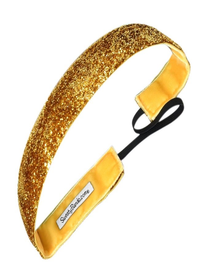Sweaty Bands Womens and Girl Headband - Non-Slip Velvet-Lined Sparkly Hairband - Viva Diva Gold 1-Inch - Image 1