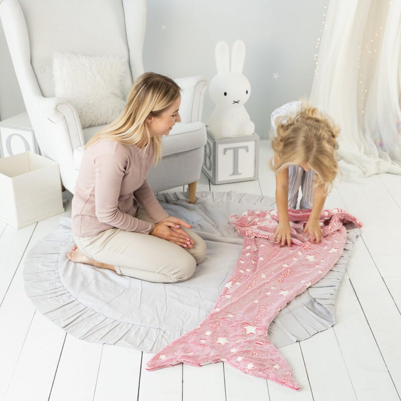 LIDERSTAR Mermaid Tail Blanket for Girls, Glow in The Dark Mermaid Sleeping Bag, Snuggle Girls Throw, Plush Cozy Soft Fleece Blanket for age 2-12, Valentine's Day Gifts for Kids Birthday Gift for Daughter, Pink - Image 4