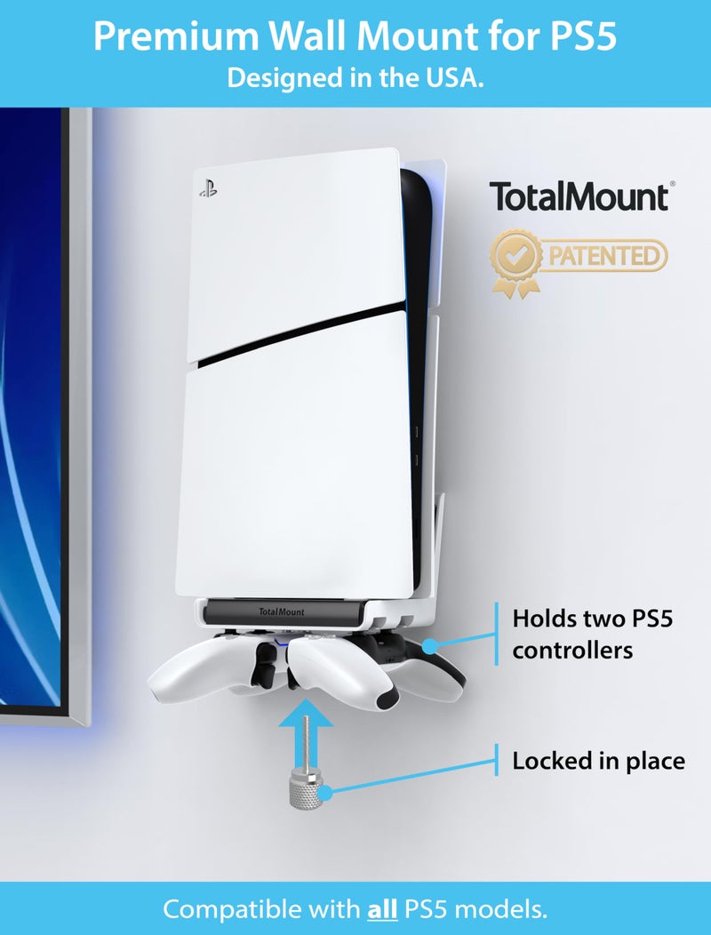TotalMount Wall Mount for All PS5 Models – Bonus: Holds Two Controllers (Compatible with All PS5 Models Including Slim, Pro, and Original) - Image 2