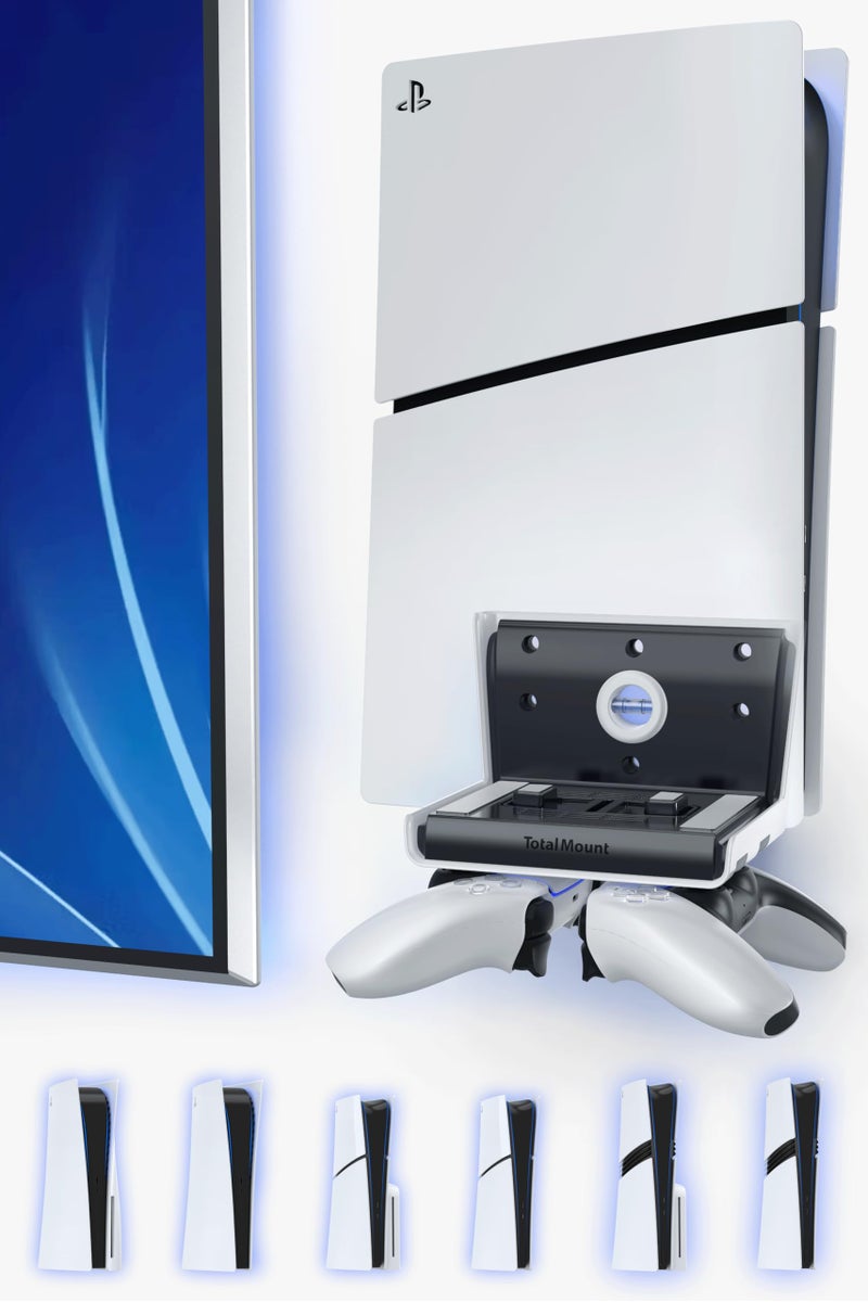 TotalMount Wall Mount for All PS5 Models – Bonus: Holds Two Controllers (Compatible with All PS5 Models Including Slim, Pro, and Original) - Image 1
