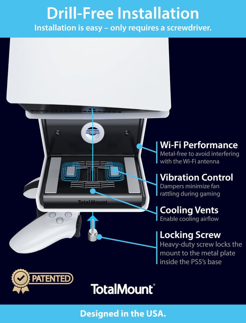 TotalMount Wall Mount for All PS5 Models – Bonus: Holds Two Controllers (Compatible with All PS5 Models Including Slim, Pro, and Original) - Image 4