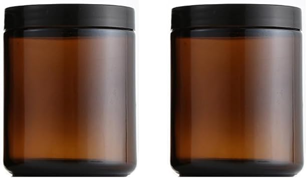 UPSTORE 2 Pcs 8oz Amber Glass Jars Refillable Cosmetic Containers with Inner Liners and Black Lids Empty Round Cream Jars for Lotion Ointments Bath Salts Makeup Storage - Image 1