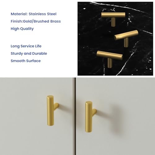 LONTAN 6 Pack Gold Cabinet Knobs and Pulls Brushed Gold Dresser Drawer Knobs Brushed Brass Knobs for Dresser Bathroom Cabinet Door Hardware, Stainless Steel - Image 5