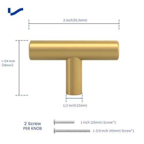 LONTAN 6 Pack Gold Cabinet Knobs and Pulls Brushed Gold Dresser Drawer Knobs Brushed Brass Knobs for Dresser Bathroom Cabinet Door Hardware, Stainless Steel - Image 3