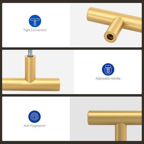 LONTAN 6 Pack Gold Cabinet Knobs and Pulls Brushed Gold Dresser Drawer Knobs Brushed Brass Knobs for Dresser Bathroom Cabinet Door Hardware, Stainless Steel - Image 4