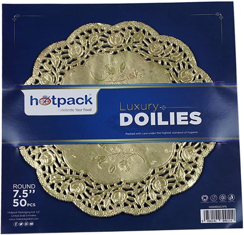 Hotpack Gold Round Paper Doilies 7.5 Inch, 50 Pieces - Image 1
