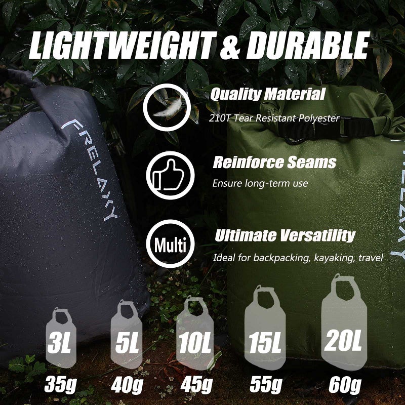 Frelaxy Dry Bag 3-Pack/5-Pack, Ultralight Dry Sack, Outdoor Bags Keep Gear Dry for Hiking, Backpacking, Kayaking, Camping, Swimming, Boating - Image 5