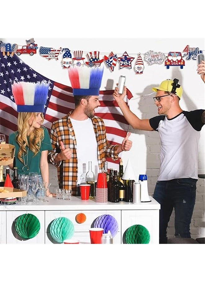 yongsheng Flag Print Wig，2 Pieces Patriotic Hairy Headbands Red White and Blue Independence Day Hairbands Decorations Hair Accessories Suitable for Elections, Carnivals, Rallies, Masquerades Spirit Day  - Image 3