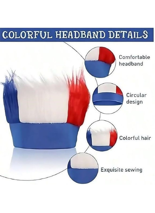 yongsheng Flag Print Wig，2 Pieces Patriotic Hairy Headbands Red White and Blue Independence Day Hairbands Decorations Hair Accessories Suitable for Elections, Carnivals, Rallies, Masquerades Spirit Day  - Image 4