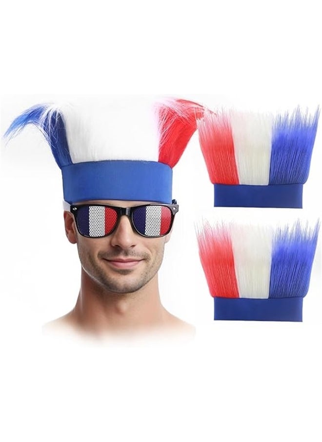 yongsheng Flag Print Wig，2 Pieces Patriotic Hairy Headbands Red White and Blue Independence Day Hairbands Decorations Hair Accessories Suitable for Elections, Carnivals, Rallies, Masquerades Spirit Day  - Image 2