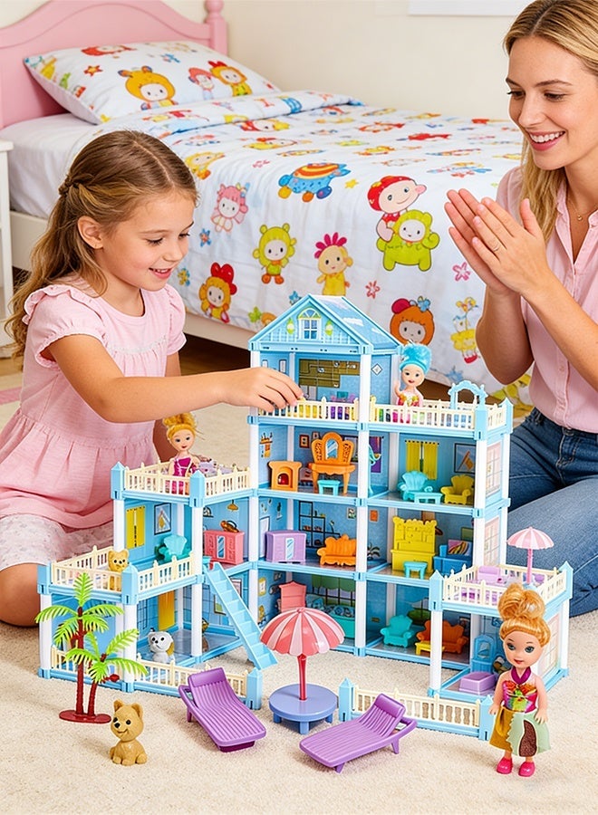 فيفيدوراد بيت الدمية للفتيات مع 4 طوابق 15 غرفة، إكسسوارات بيت الدمى DIY، بيت اللعب مع الأثاث، بيت اللعب التظاهري، بيت باربي دريم هاوس، تجميع المطبخ، غرفة النوم، الحديقة، الحيوانات الأليفة، الأيدي، نموذج مصغر، مجموعة الحرف اليدوية، طقم بيت الدمى الخيالي، بيت الدمى المهيب، سهل التركيب، هدية إبداعية للأطفال 3 4 5 6 7 8 سنوات - Image 3