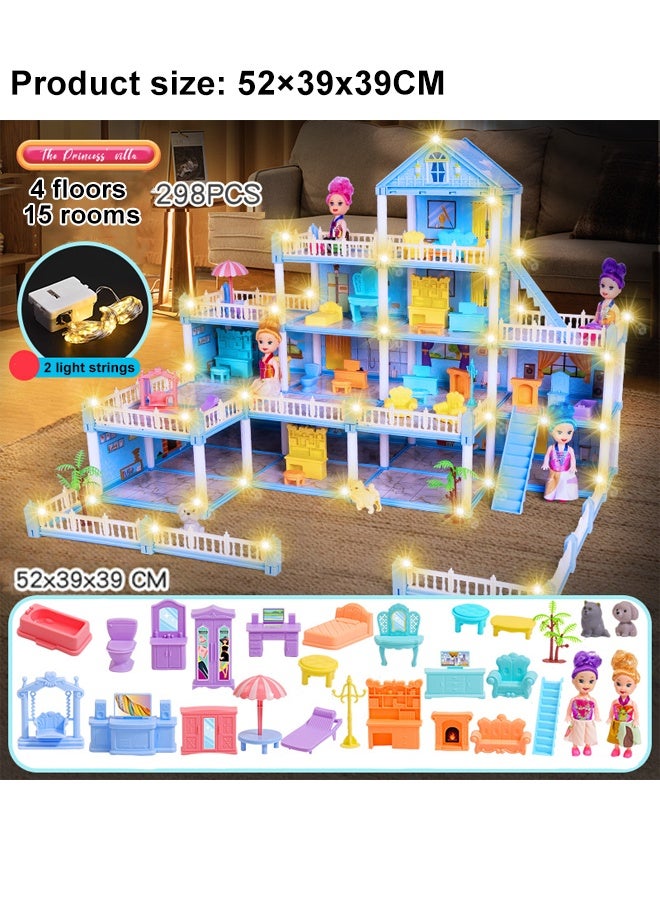 فيفيدوراد بيت الدمية للفتيات مع 4 طوابق 15 غرفة، إكسسوارات بيت الدمى DIY، بيت اللعب مع الأثاث، بيت اللعب التظاهري، بيت باربي دريم هاوس، تجميع المطبخ، غرفة النوم، الحديقة، الحيوانات الأليفة، الأيدي، نموذج مصغر، مجموعة الحرف اليدوية، طقم بيت الدمى الخيالي، بيت الدمى المهيب، سهل التركيب، هدية إبداعية للأطفال 3 4 5 6 7 8 سنوات - Image 2
