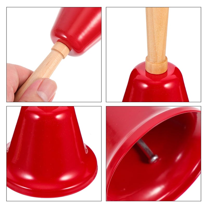 Red Painted Santa Claus Jingle Bell Ornament 6.5cm Diameter with Wood Handle for Holiday Home Decor - Image 4
