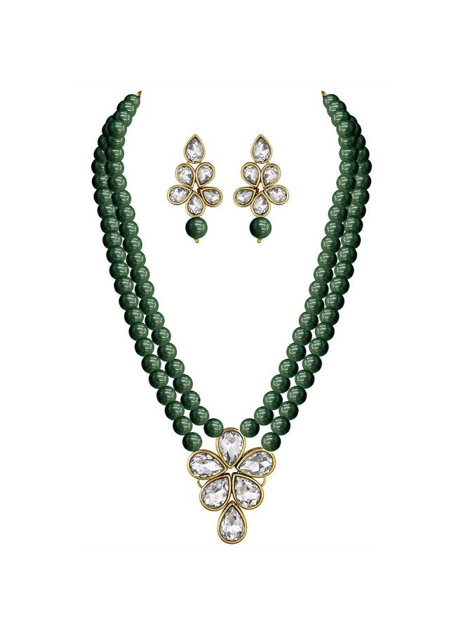 I Jewels I Jewels 18k Gold Plated Traditional Kundan & Pearl Studded Necklace Jewellery Set For Women (ML311G)  - Image 1