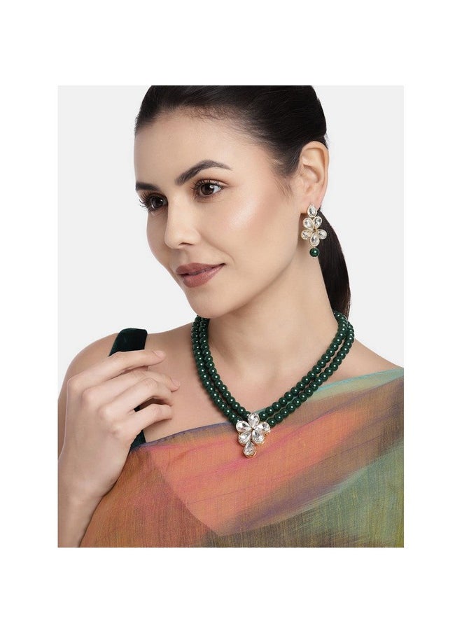 I Jewels I Jewels 18k Gold Plated Traditional Kundan & Pearl Studded Necklace Jewellery Set For Women (ML311G)  - Image 3