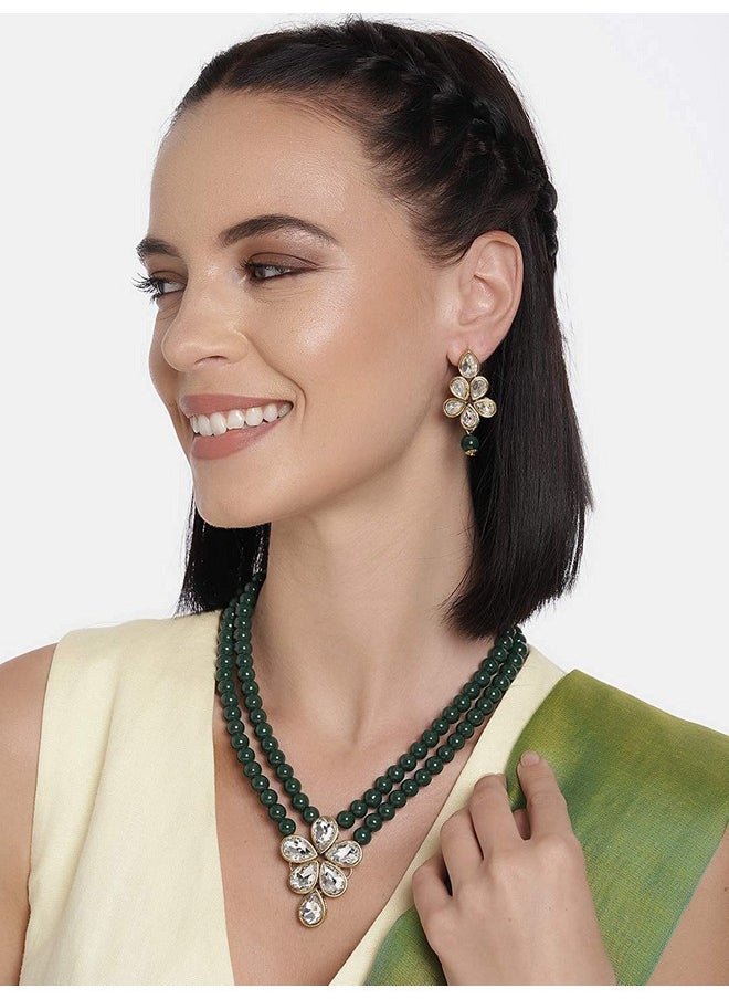 I Jewels I Jewels 18k Gold Plated Traditional Kundan & Pearl Studded Necklace Jewellery Set For Women (ML311G)  - Image 4