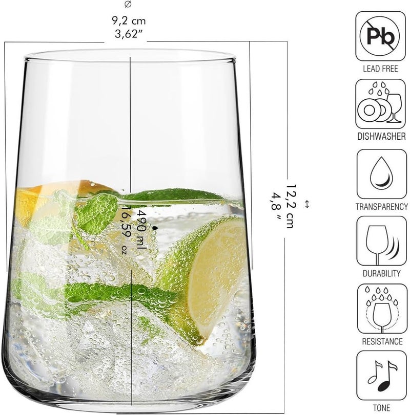 KROSNO Water Glasses | Set of 6 | 16.6 fl oz | Water Drinks Juices | Infinity Collection | Elegant design | Lead-free Glass | Home Restaurants Parties | Dishwasher safe | Gift Idea | Made in EU - Image 2