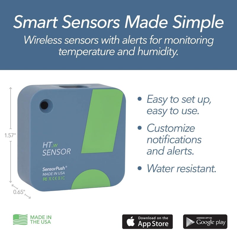 SensorPush HT.w Smart Temperature Sensor & Humidity Sensor - Thermometer & Hygrometer w/App Monitoring - Water Resistant Temperature and Humidity Monitor w/Heat Index for RV, Fridge & More - Image 2