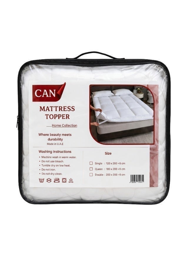 CAN Mattress Topper, Super Soft, White, 900GSM, 90x200x8cm, Fluffy, Breathable, Lightweight, Comfortable, Thick Mattress Pad with Elastic Bands (Super King) - Image 1