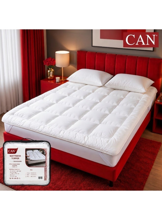 CAN Mattress Topper, Super Soft, White, 900GSM, 90x200x8cm, Fluffy, Breathable, Lightweight, Comfortable, Thick Mattress Pad with Elastic Bands (Super King) - Image 2