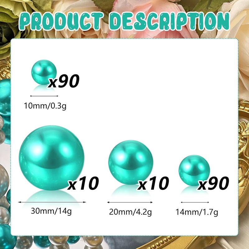 ZEBMOON 200PCS Lake Green Faux Pearls Beads for Centerpiece Vases, Vase Filler Faux Pearls, No Holes Filler Beads for Party Anniversary Birthday Wedding Table Decor, 10/14/20/30mm - Image 2