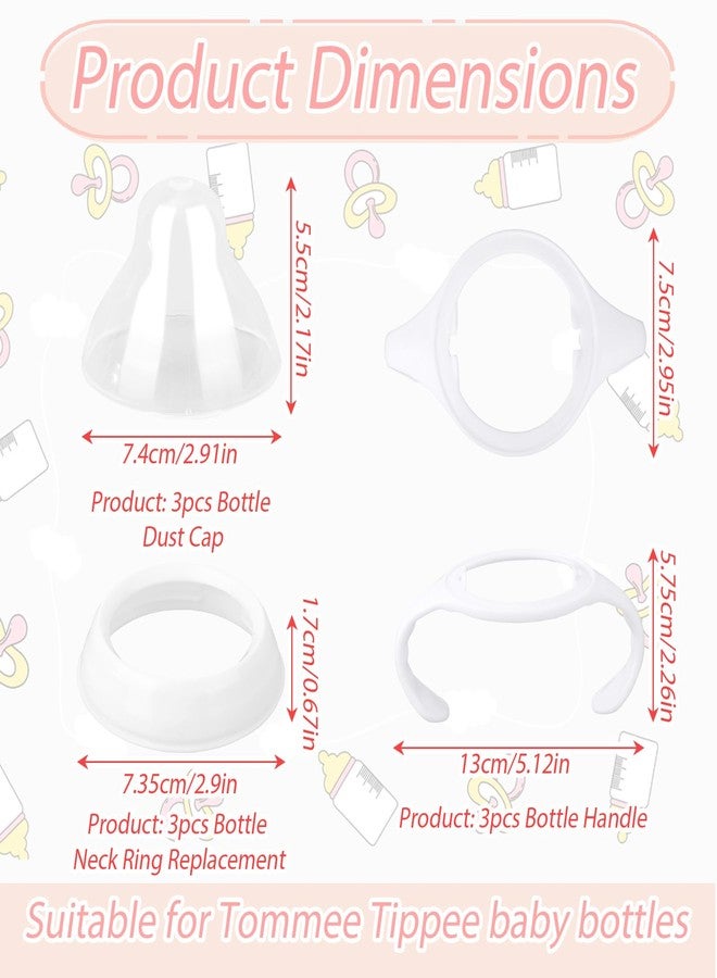 Penitue Baby Bottle Teats Accessories Compatible with Tommee Tippee, Including 3pcs Nipple Rings 3pcs Baby Bottle Caps & 3 Handles BPA-Free & Leakproof Parts for Tommee Tippee - Image 2