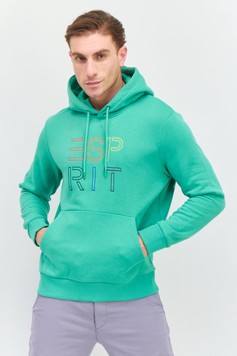 ESPRIT Men Long Sleeves Embroidered Hoodies, Green - Image 1
