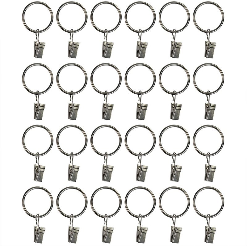 SHOPEE 24 PCS Curtain Backdrop Rings with Clips, Drapery Clips with Rings, Hangers Drapes Rings 2 Inch Interior Diameter, Fits up to 1.75 Inch Curtain Rod,Silver - Image 1