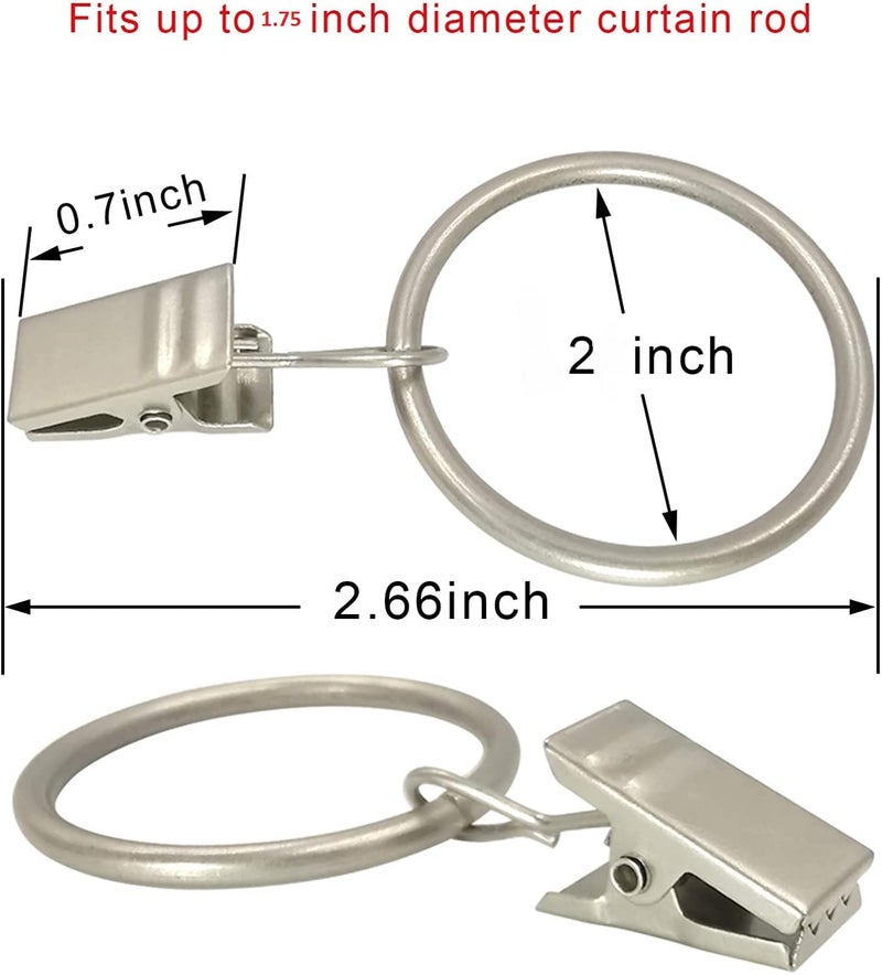 SHOPEE 24 PCS Curtain Backdrop Rings with Clips, Drapery Clips with Rings, Hangers Drapes Rings 2 Inch Interior Diameter, Fits up to 1.75 Inch Curtain Rod,Silver - Image 3