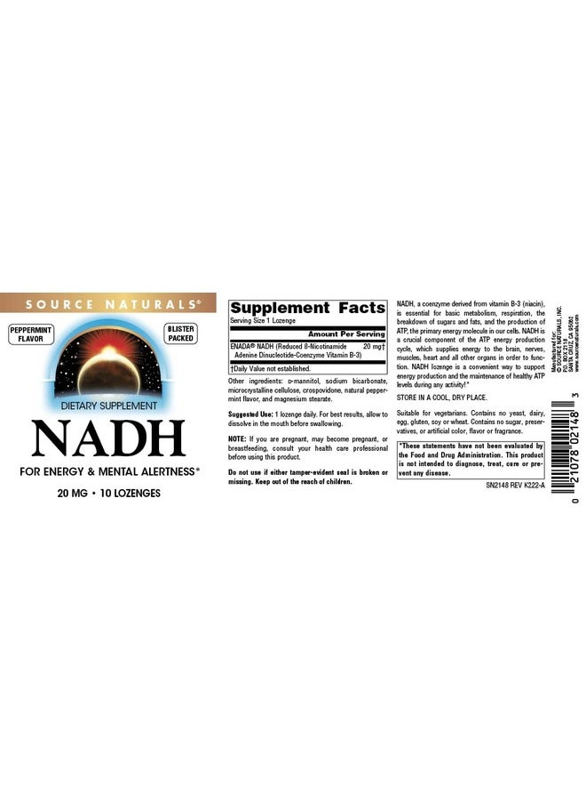 Source Naturals - Nadh 20Mg Boost Energy And Mental Alertness 10 Lozenges - Image 1
