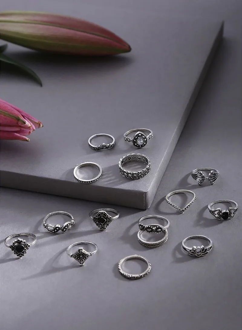 SOHI Pack of 15 Oxidised Ring