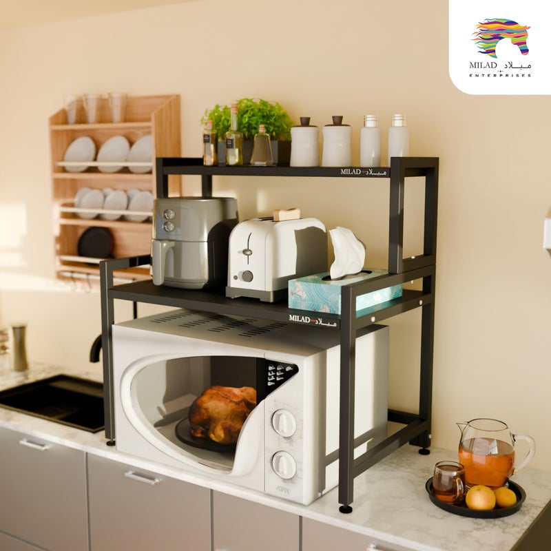 Milad MILAD Oven Stand Kitchen MicrowaveOven Organiser Shelf for Storage Table Top Stand 60 L x 35 W x 64 H in CMs Black Color OS06 New  - Image 2