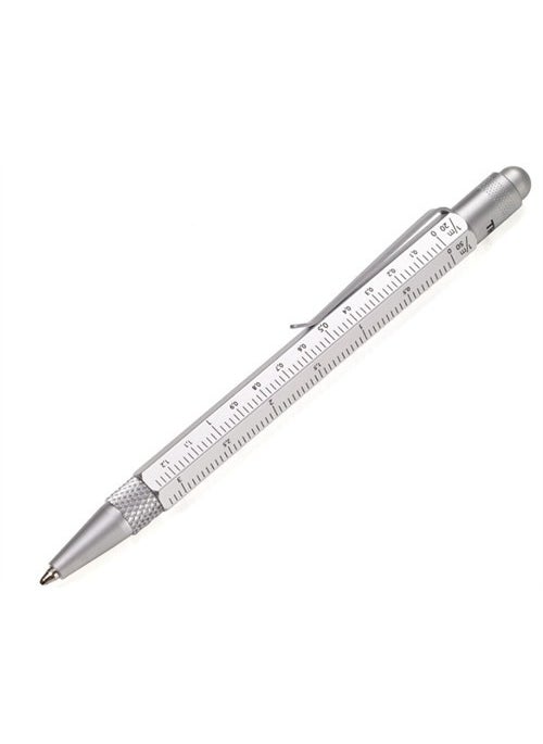 Troika Pıp22/Sı Construction Mini Ballpoint Pen - Silver 2 Separate Rulers in cm and Inch, Touch Top 