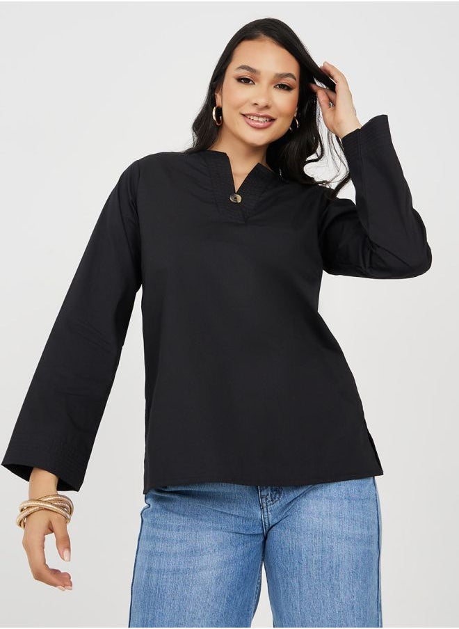 Styli - Notch Neck Long Sleeves Regular Fit Tunic - Image 1