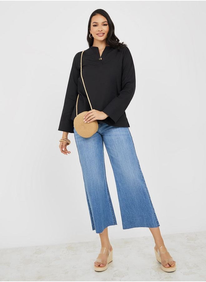 Styli - Notch Neck Long Sleeves Regular Fit Tunic - Image 1