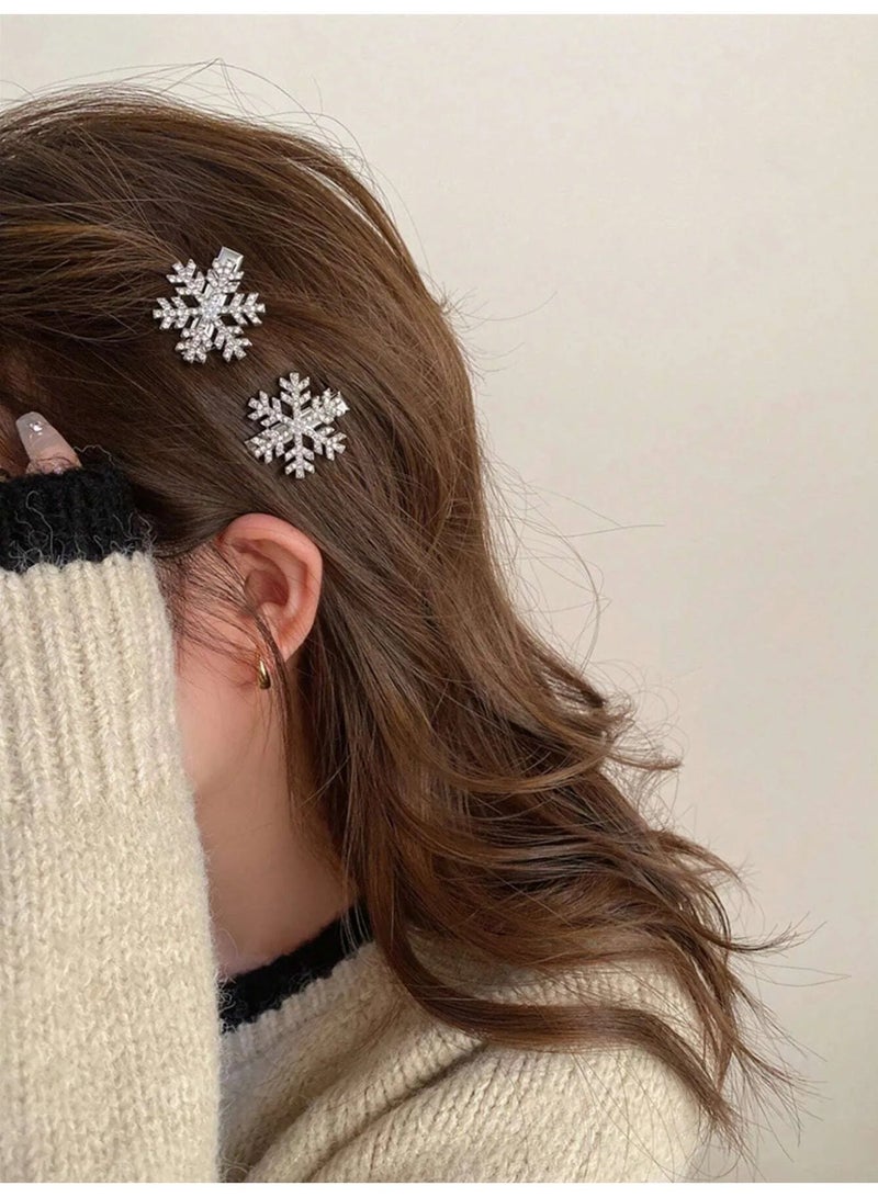Set of 5 Snowflake Hair Clips Decorated with Sparkling Rhinestones, Adding a Charming Winter Touch to Your Hairstyle - Image 5