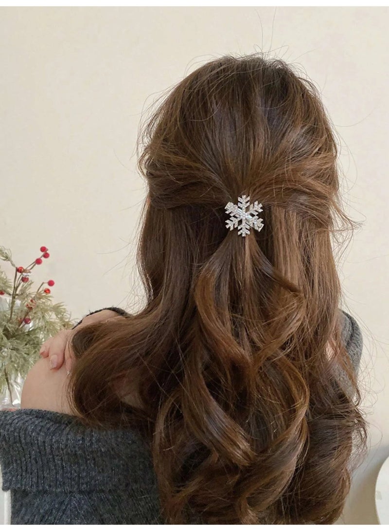 Set of 5 Snowflake Hair Clips Decorated with Sparkling Rhinestones, Adding a Charming Winter Touch to Your Hairstyle - Image 2