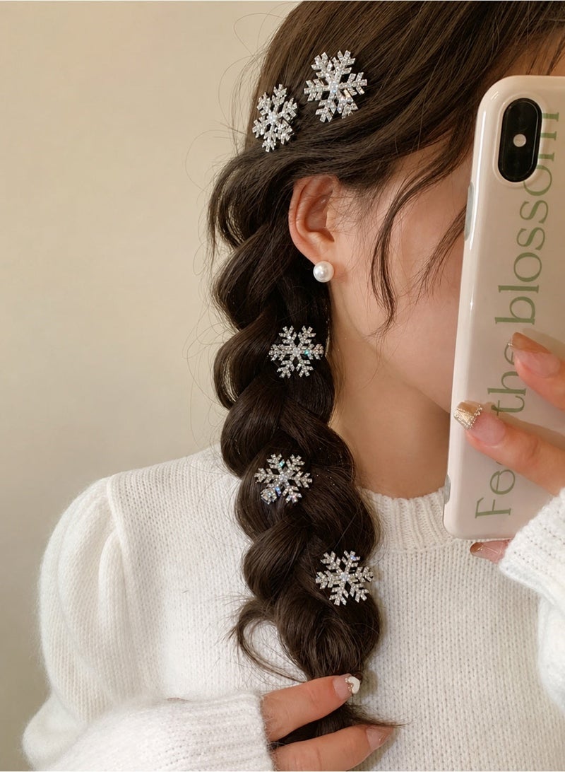 Set of 5 Snowflake Hair Clips Decorated with Sparkling Rhinestones, Adding a Charming Winter Touch to Your Hairstyle - Image 1