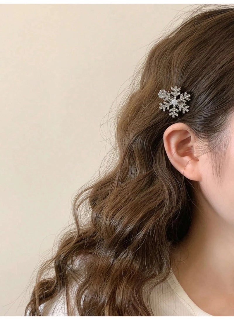 Set of 5 Snowflake Hair Clips Decorated with Sparkling Rhinestones, Adding a Charming Winter Touch to Your Hairstyle - Image 4