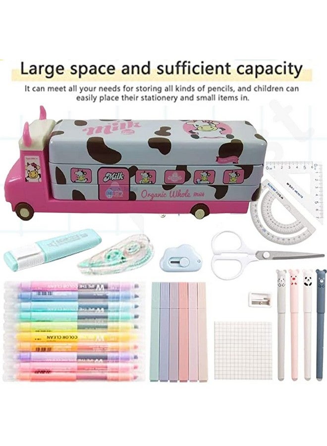 FunBlast Metal Pencil Box For Girls - Bus Shaped Pencil Case With Moving Tyres & Sharpener, Pencils & Scale For Kids, Truck Geometry Box For Girls, Pen & Pencil Box (Multicolor) - Image 3
