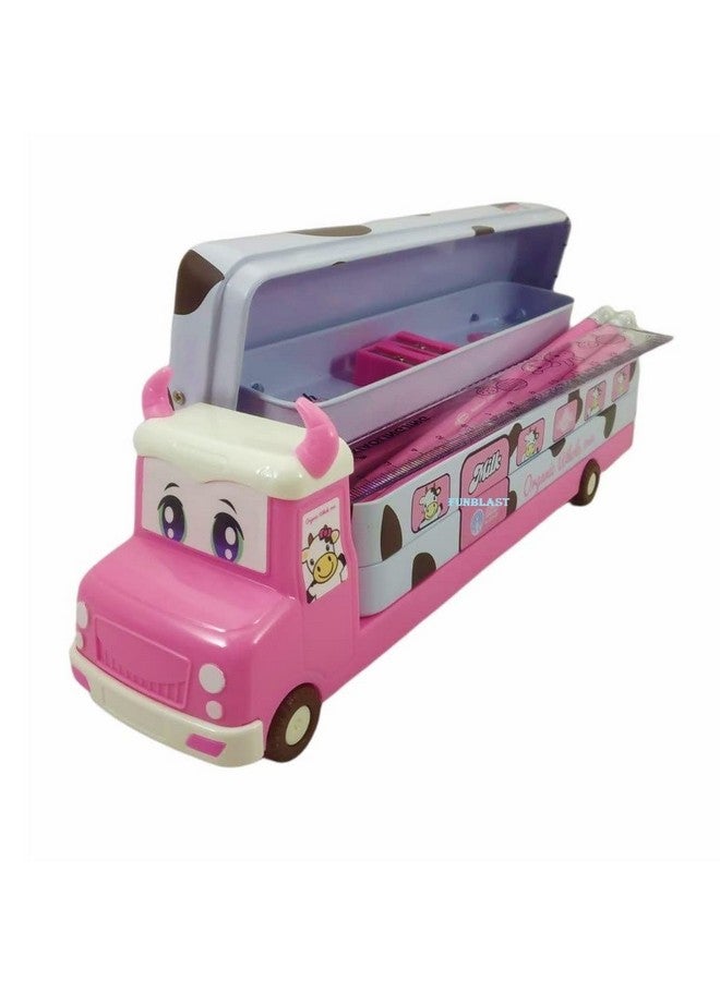 FunBlast Metal Pencil Box For Girls - Bus Shaped Pencil Case With Moving Tyres & Sharpener, Pencils & Scale For Kids, Truck Geometry Box For Girls, Pen & Pencil Box (Multicolor) - Image 5