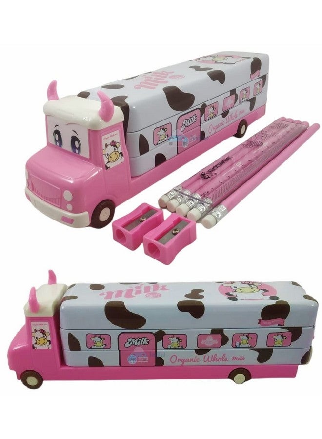 FunBlast Metal Pencil Box For Girls - Bus Shaped Pencil Case With Moving Tyres & Sharpener, Pencils & Scale For Kids, Truck Geometry Box For Girls, Pen & Pencil Box (Multicolor) - Image 1