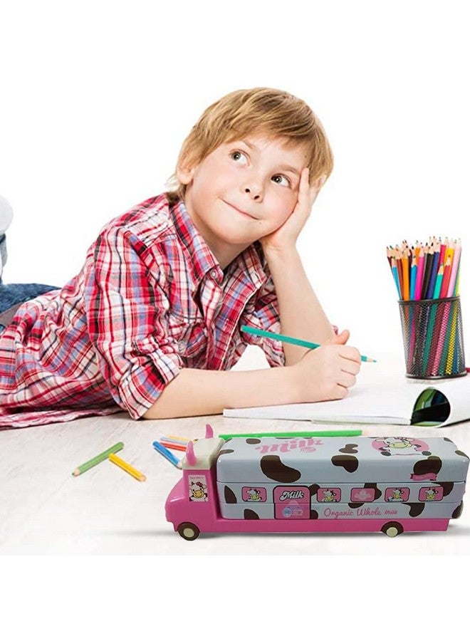 FunBlast Metal Pencil Box For Girls - Bus Shaped Pencil Case With Moving Tyres & Sharpener, Pencils & Scale For Kids, Truck Geometry Box For Girls, Pen & Pencil Box (Multicolor) - Image 4