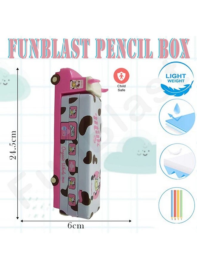 FunBlast Metal Pencil Box For Girls - Bus Shaped Pencil Case With Moving Tyres & Sharpener, Pencils & Scale For Kids, Truck Geometry Box For Girls, Pen & Pencil Box (Multicolor) - Image 2